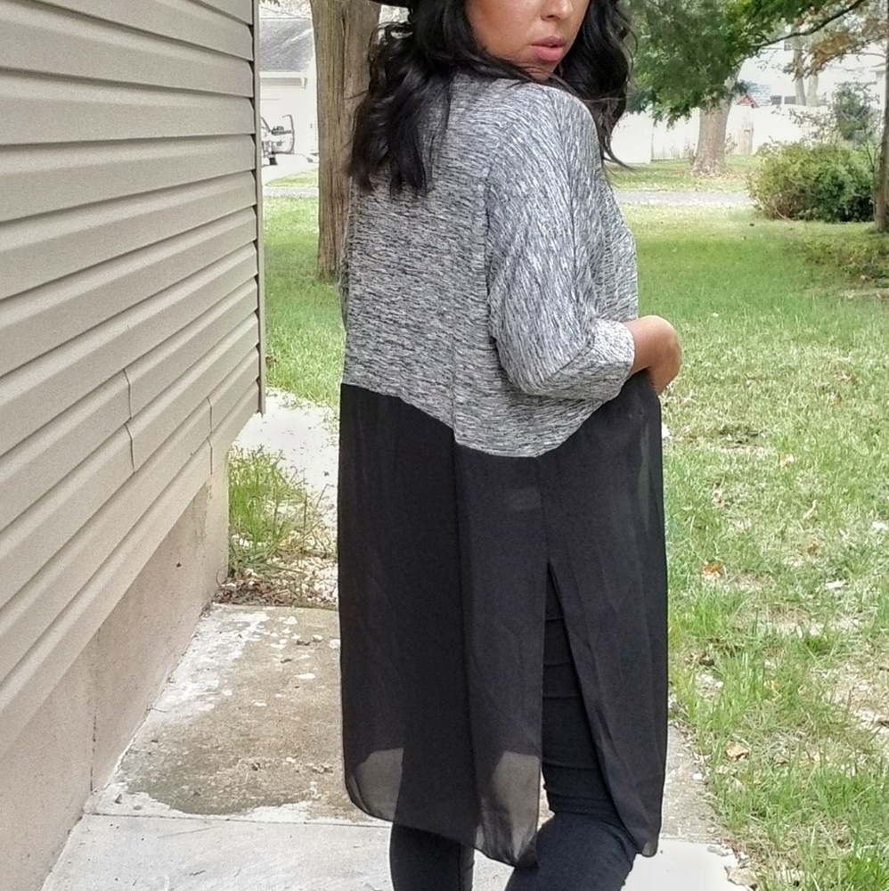 COMPARE & CONTRAST GRAY MARLED CHIFFON CARDIGAN - Picture 3 of 7
